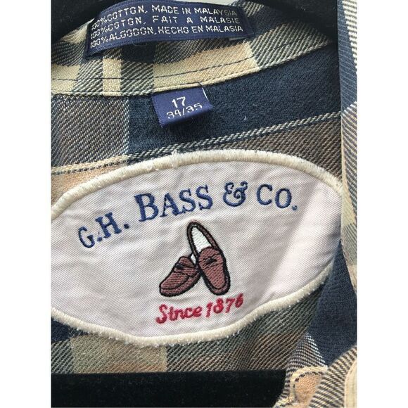 G.H Bass & Co Plaid Flannel 17 34-35 Cotton Tan and Brown - Picture 3 of 4